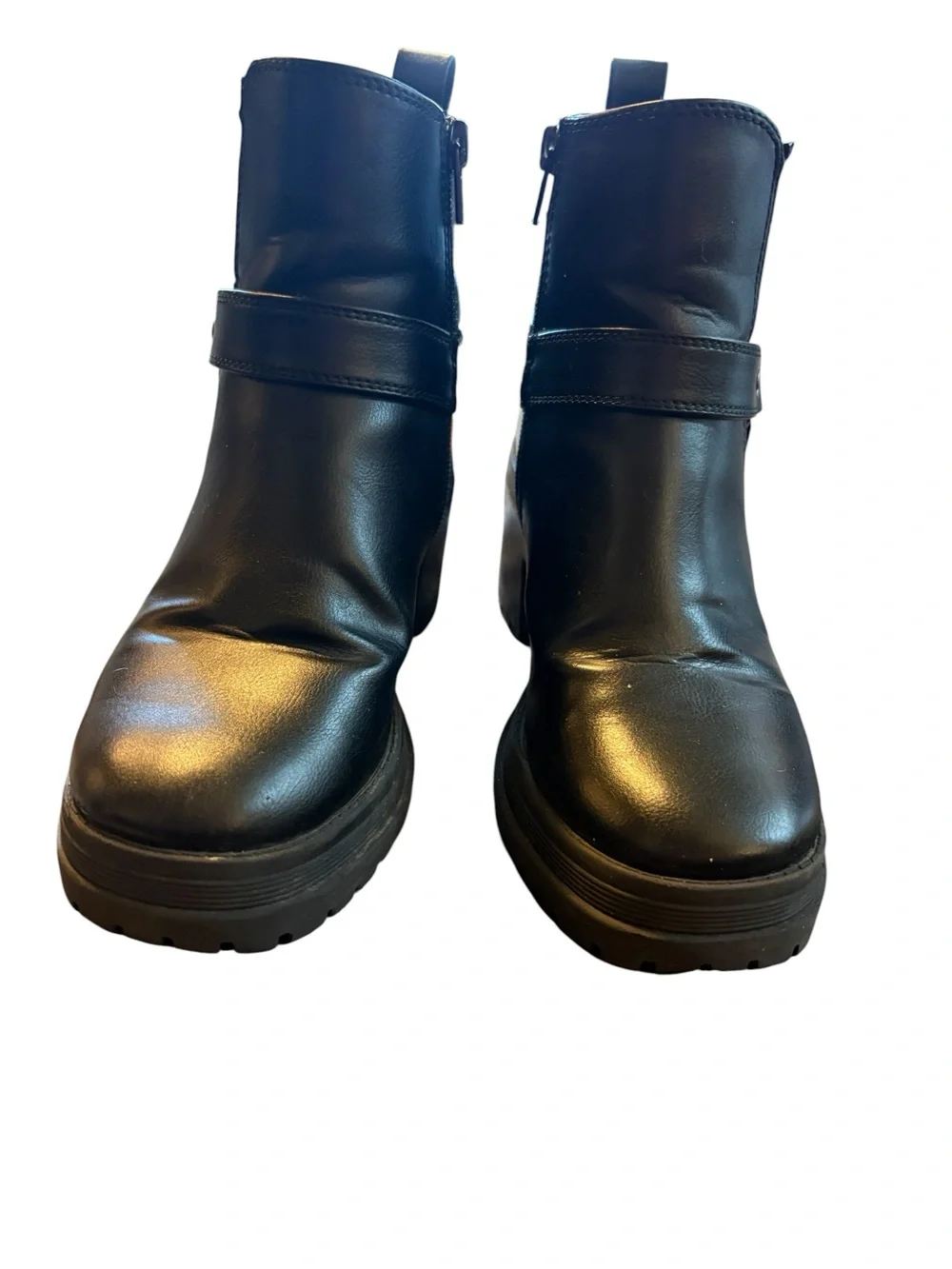 Sincerly Jules Black Leather Ankle Booties with Strap Detail